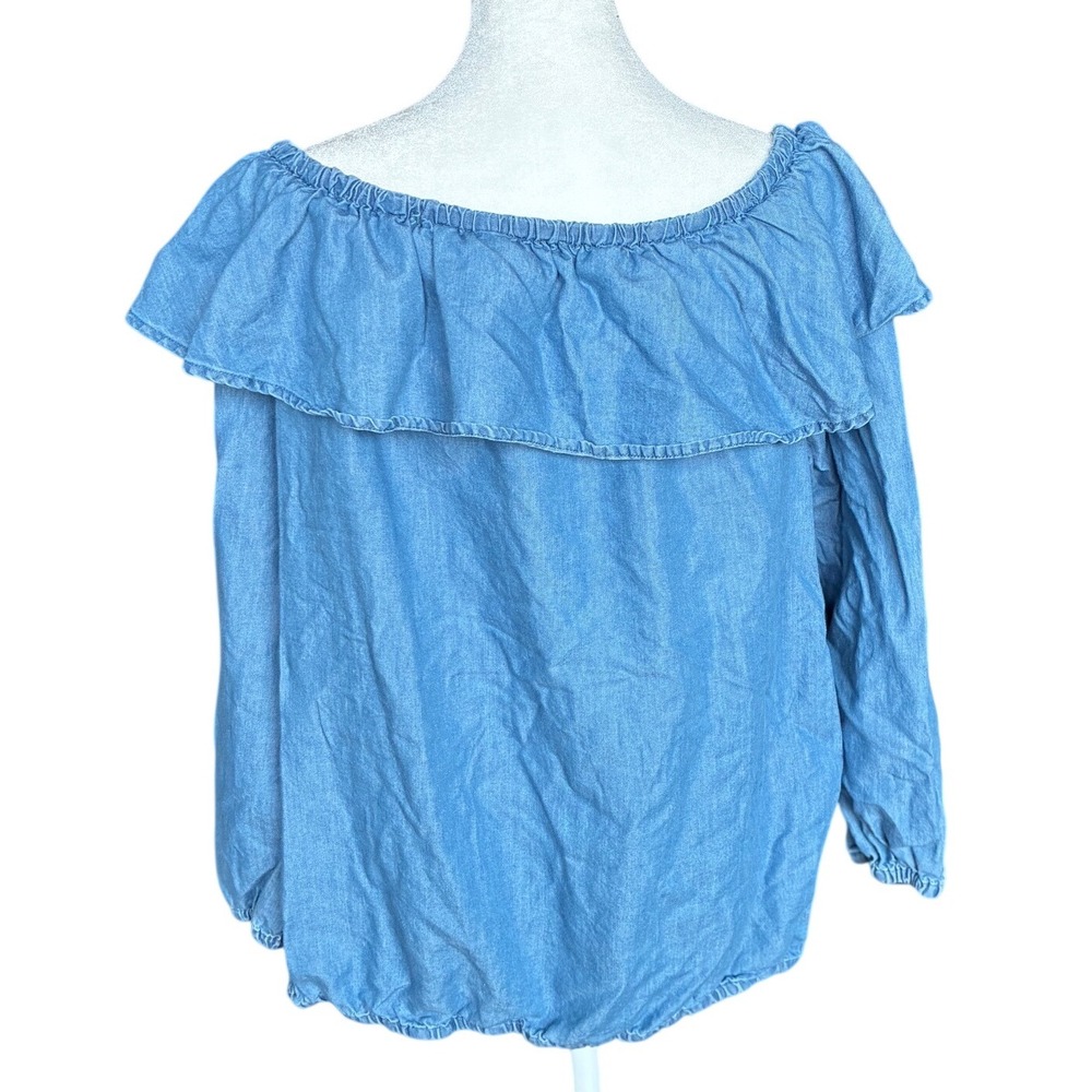 Michael Michael Kors Blue Chambray Off Shoulder Ruffle Top Large MH94C29HH - Picture 2 of 6